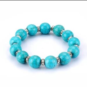 Charm Bracelet with Marbled Beads and Faux Turquoise Pearls.